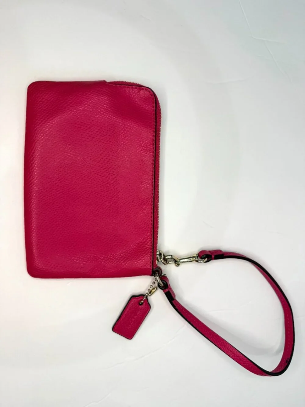 Coach Hot Pink Saffiano Leather Wristlet Wallet - Zip Pouch Clutch | HOT PINK